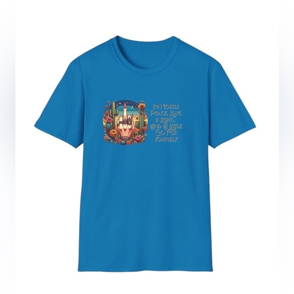 Blue Graphic Tee with Peace and Love Design - Picture 2 of 5